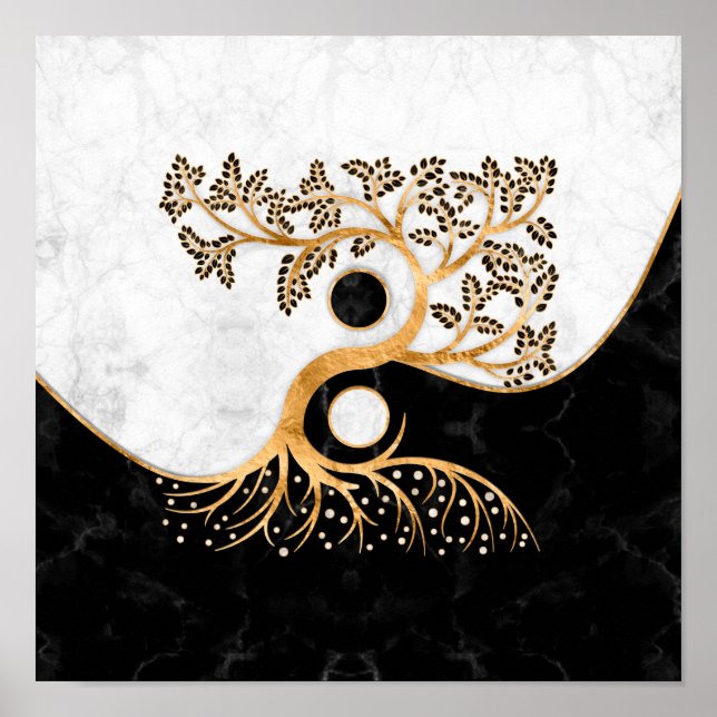 Poster Yin Yang Tree - Marbres et or (Devant)