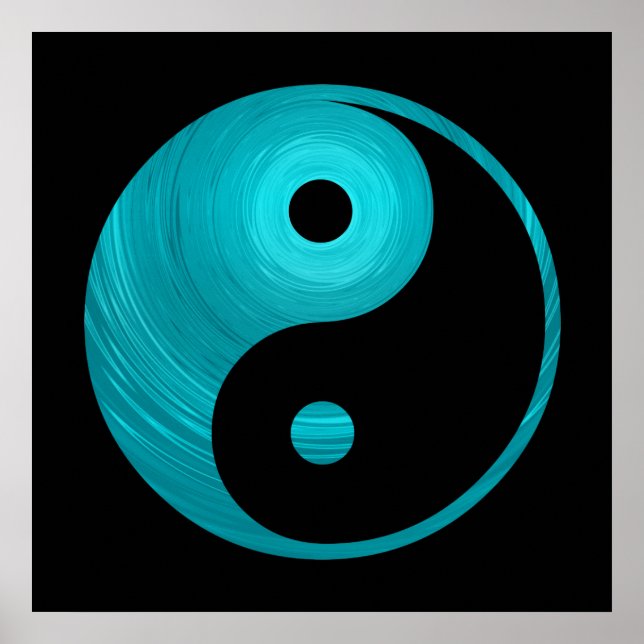 Poster Yin Yang Turquoise Blue Aqua Spiral Modèle Noir (Devant)