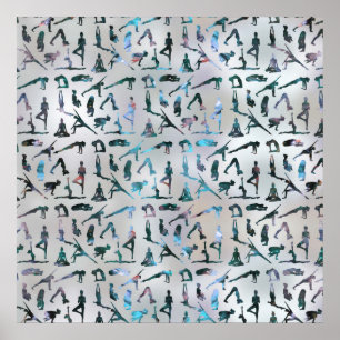 Poster Yoga Asanas / Poses pattern Labradorite on pearl