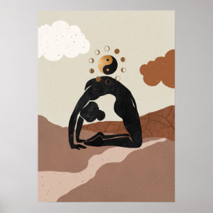 Poster Yoga chameau pose ustrasana yin yang phases de lun