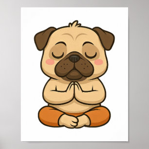 Poster Yoga de pug mignon méditation relaxation dessin an