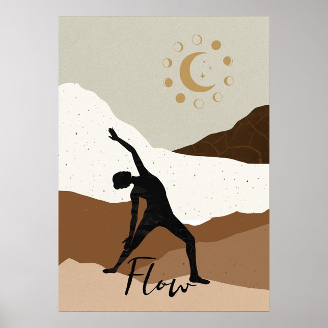 Poster Yoga guerrier pose silhouette méditation flux or (Devant)