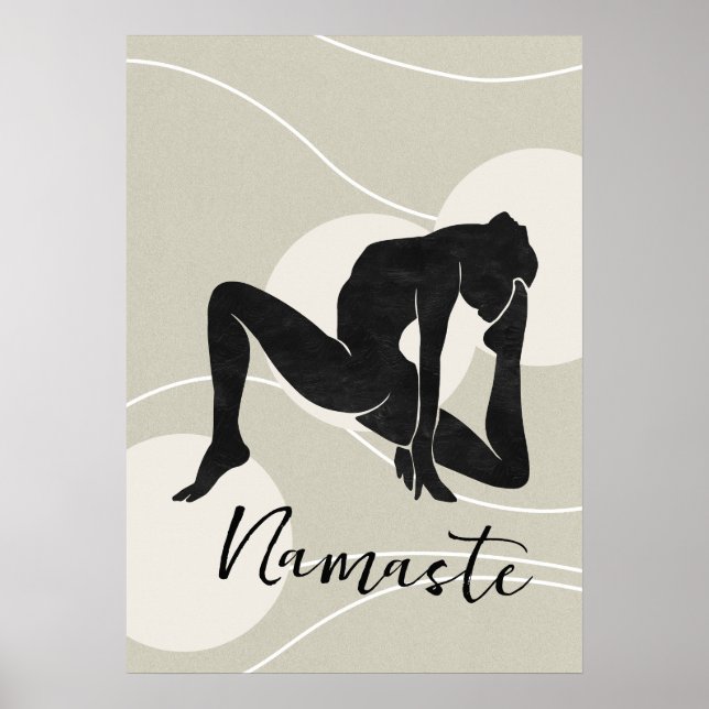 Poster Yoga guerrier pose silhouette méditation flux or (Devant)