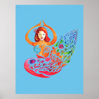 Poster Yoga  Meditation Rainbow Woman Silouete