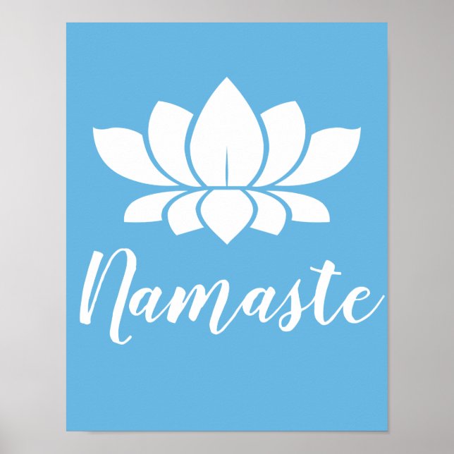 Poster Yoga Namaste Blanc Lotus Fleur & Calme Bleu (Devant)