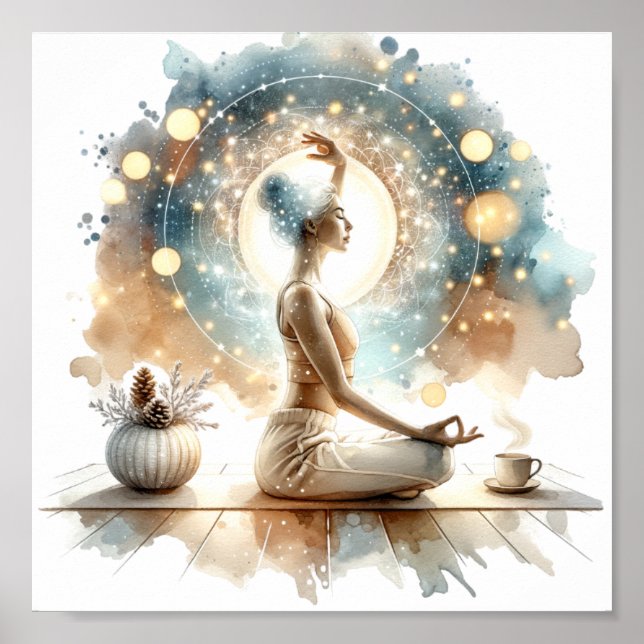 Poster Yoga pose femme assise marron calme mur art (Devant)