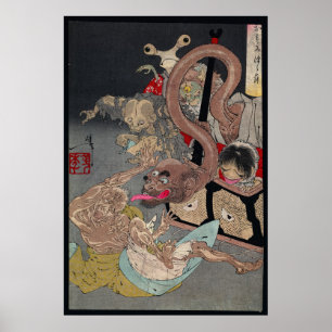 Poster Yokai japonais Ukiyo-e Omoi Tsuzura par Yoshitoshi