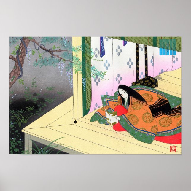 Poster Yomogyu Le Conte de Genji paysage femme japonaise (Devant)