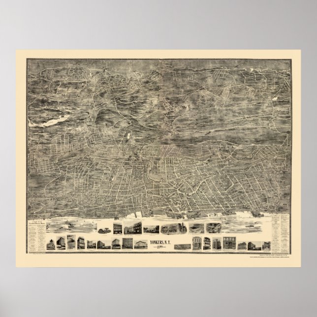Poster Yonkers, NY Panoramic Map - 1899 (Devant)