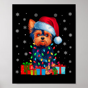 Poster Yorkie Chien Moins Vilants Noël Éclairage Santa Ch