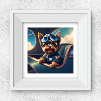 Poster Yorkie Volant Dans L'Avion AI Généré Chien Art Gén