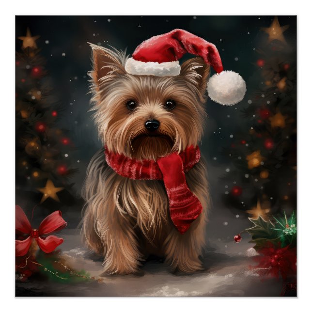 Poster Yorkshire Terrier Dog dans la neige Noël (Devant)