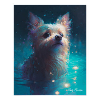 Poster Yorkshire Terrier dog swimming in water 005