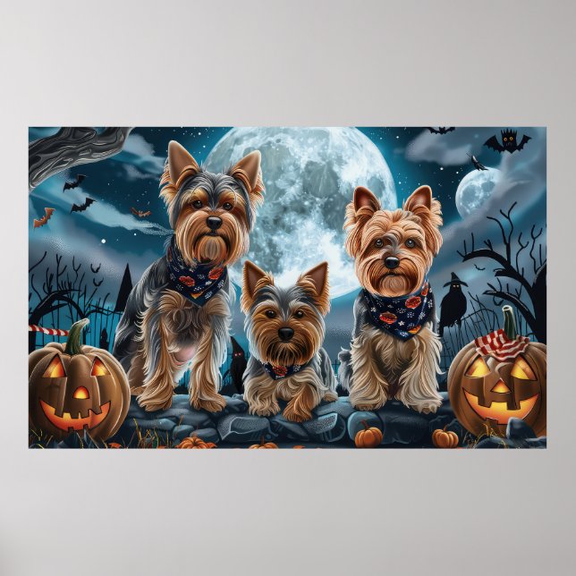 Poster Yorkshire Terrier Halloween Éffrayant (Devant)