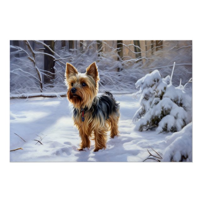Poster Yorkshire Terrier Laisser Neige Noël (Devant)