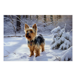 Poster Yorkshire Terrier Laissez-le Neiger Noël