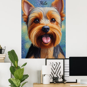 Poster Yorkshire Terrier Pointillisme Portrait de chien