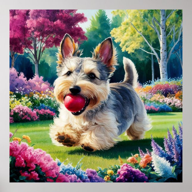 Poster Yorshire Terrier Chiot Jouant dans le parc (Devant)