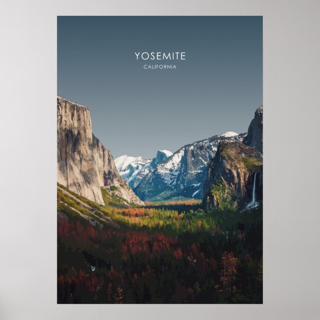 Poster Yosemite, Californie Illustration de voyage (Devant)