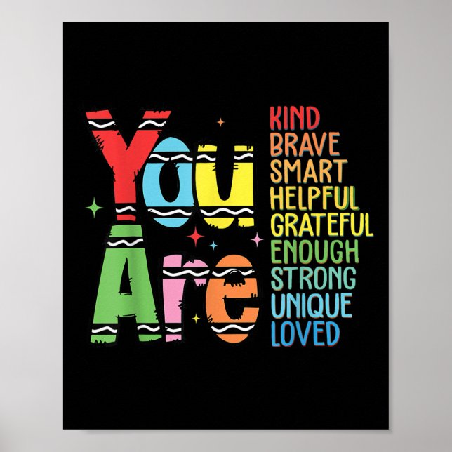 Poster You Are Kind Smart Brave Motivational Back To Scho (Devant)