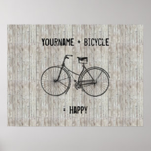Poster You Plus Bicycle Equals Happy Antique