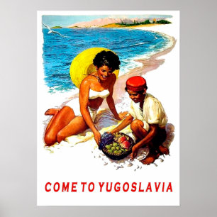 Poster Yougoslavie, femme sur la plage avec vendeuse de f