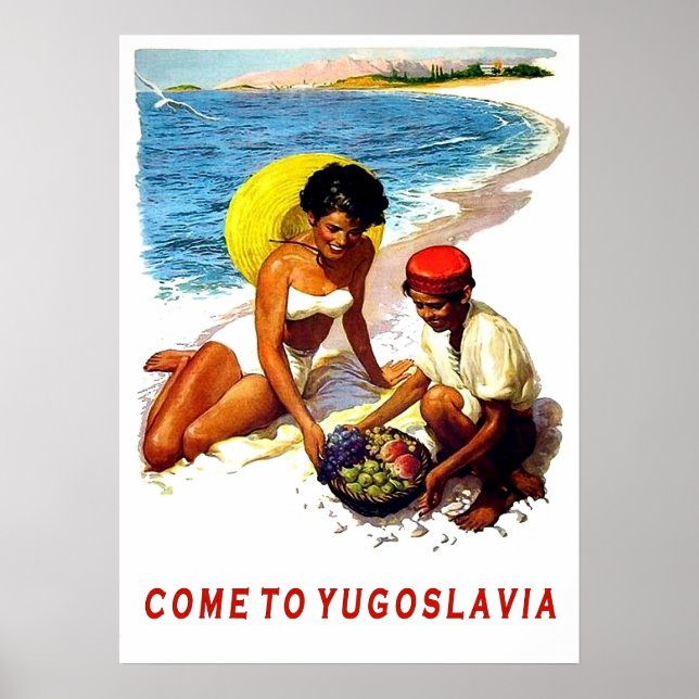 Poster Yougoslavie, femme sur la plage avec vendeuse de f (Devant)