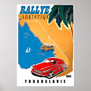 Poster Yougoslavie, rallye Adriatique, voiture classique,