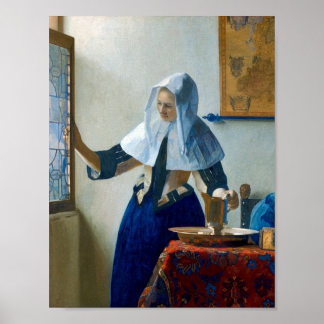 Poster Young Woman with a Water Pitcher by Vermeer (Devant)