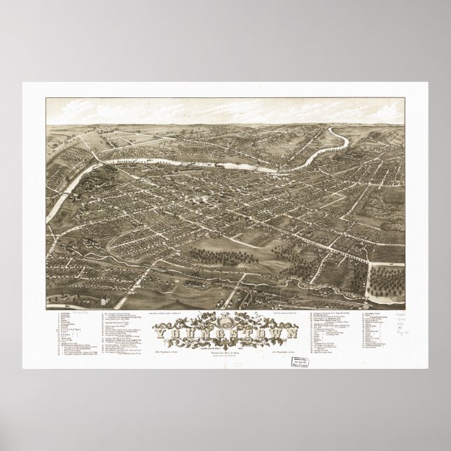 Poster Youngstown Ohio 1882 Carte panoramique antique (Devant)