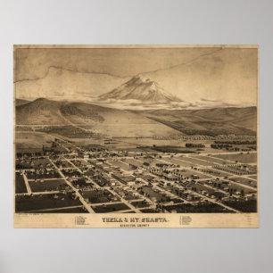 Poster Yreka California 1884 Antique Carte Panoramique