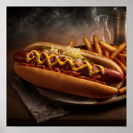 Poster Yummy Hot Dog cuisine art mur