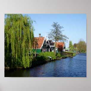 Poster Zaanse Schans Maisons de bois hollandaises en vert