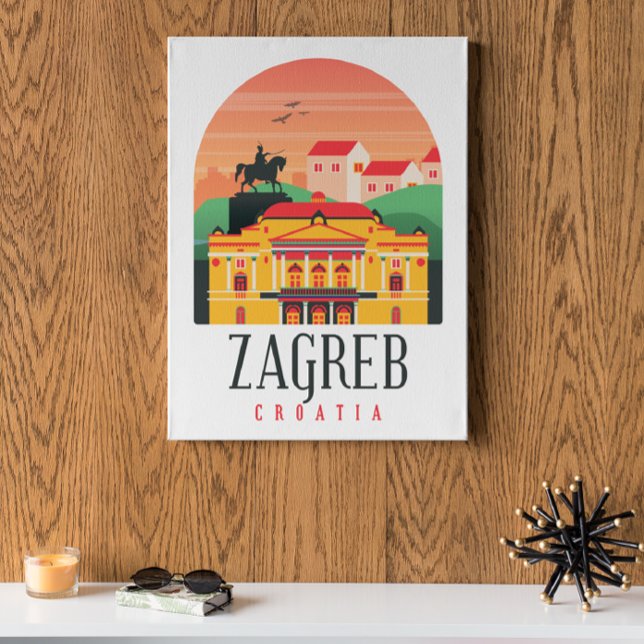 Poster Zagreb Croatie Cityscape Vintage (Zagreb Croatia Vintage Travel Poster)