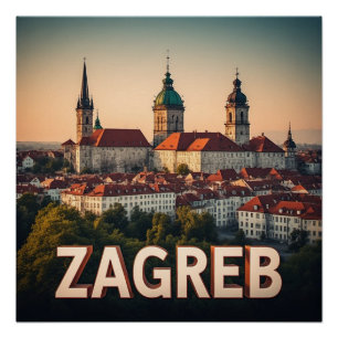 Poster Zagreb Croatie Vieille Ville Histoire Architecture