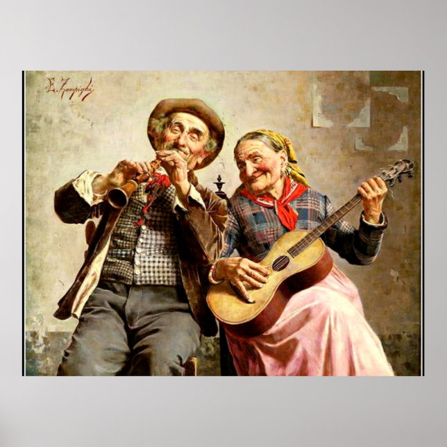 Poster Zampighi - Musique douce, peinture vintage (Devant)