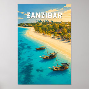 Poster Zanzibar Tanzanie Illustration Art de Voyage Vinta