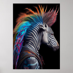 Poster Zebra Rainbow Mohawk - Weirdcore Rainbow Punk