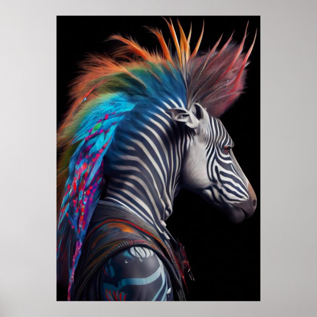 Poster Zebra Rainbow Mohawk - Weirdcore Rainbow Punk (Devant)