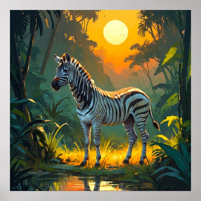 Poster Zèbre animé dans la jungle avec peinture au couche (Devant)