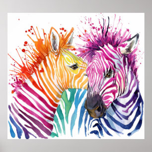 Poster Zèbre arc-en-ciel, aquarelle illustration sauvage.