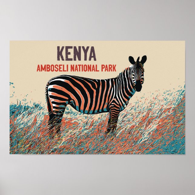 Poster Zèbre dans le parc national d'Amboseli, Kenya (Devant)