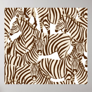 Poster Zèbres, savane sauvage, motif sans soudure