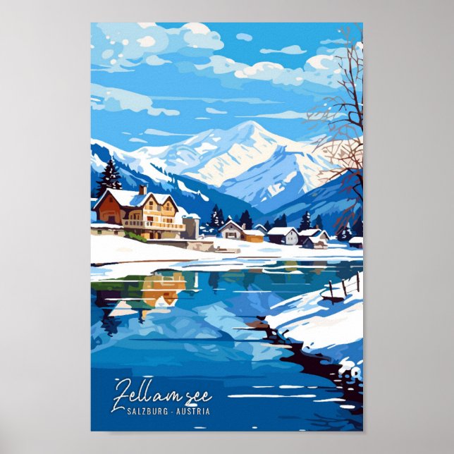 Poster Zell am see Salzburg Austria Travel Illustration (Devant)