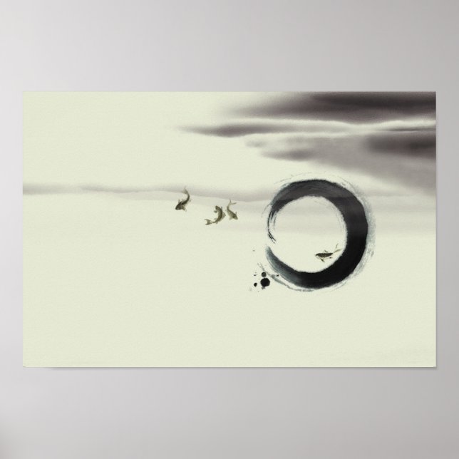 Poster Zen Circle Enso Koi Brush Peinture Art (Devant)