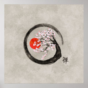 Poster Zen Enso Circle et Sakura Tree sur toile
