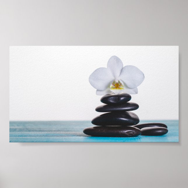 Poster Zen Stones Orchidée blanche (Devant)