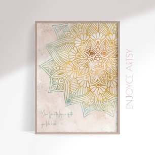 Poster Zen tonalité naturelle or mandala indienne mur art