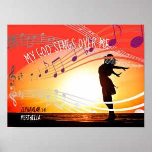 Poster Zeph 3:17 MON DIEU CHANTE SUR MOI Personnalisé ROU