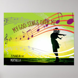Poster Zeph 3:17 MON DIEU CHANTE SUR MOI VERT Personnalis